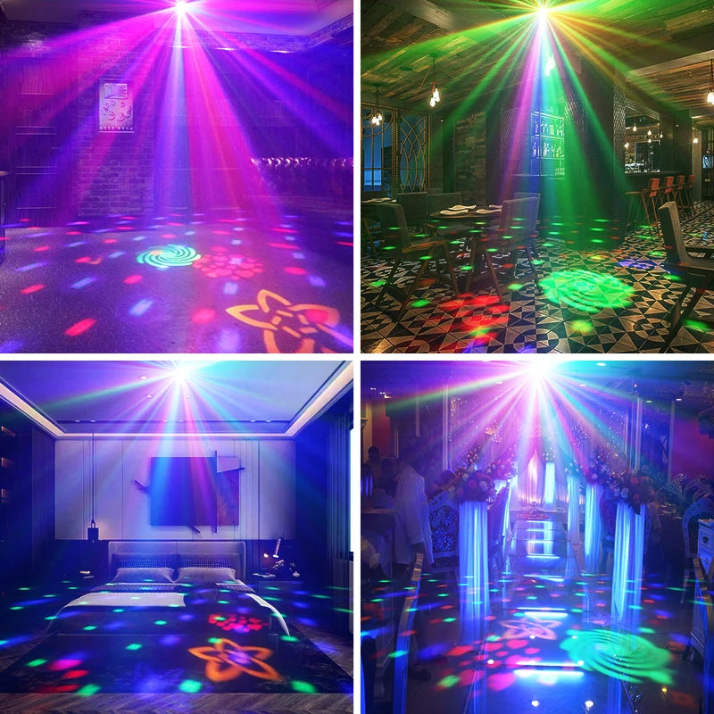 Sound Activated Stage Laser Lights Party Lights Remote Control USB Disco DJ Strobe Light Rotating with Patterns Wedding Birthday