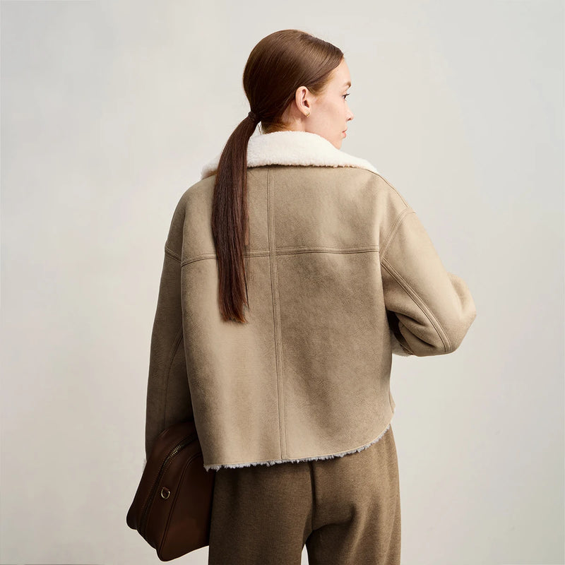 AMII Women's Coat 2026 Winter New Warm All-wool Loose Fur Coats Woman Long Sleeves Zipper Solid Versatile Jacket Top 12554001