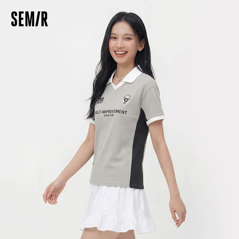 Semir Womens Shirt 2026 American Style Letter Printed Patchwork Loose Lapel Casual Fashion Soft Comfortable Breathable