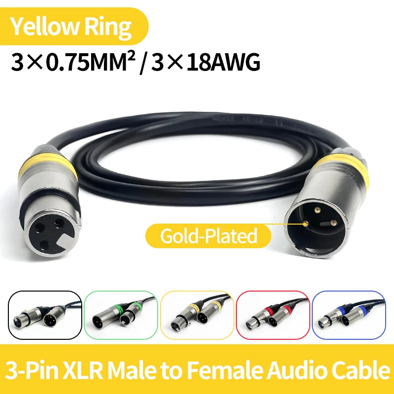 1M/2M/3M/5M/10M Gold-Plated 3-Pin XLR Male to Female Audio Cable - 3X0.75mm² (3X18AWG), Professional Use