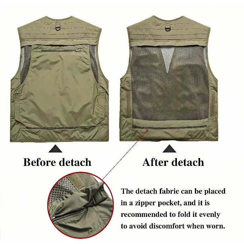 2025 Multi-Pocket Men's Casual Four-Season Outdoor Fishing Vest Photography Gear Clip-On Shoulder Jacket Thin Layer Hiking Vest
