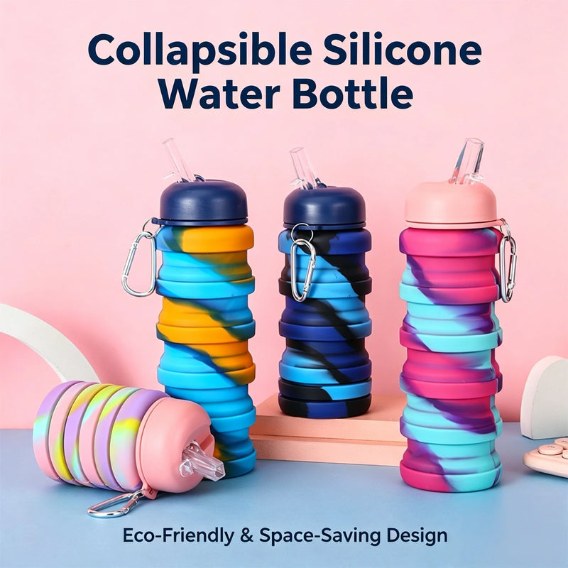 Outdoor portable and stretchable silicone folding straw water cup, travel sports water kettle