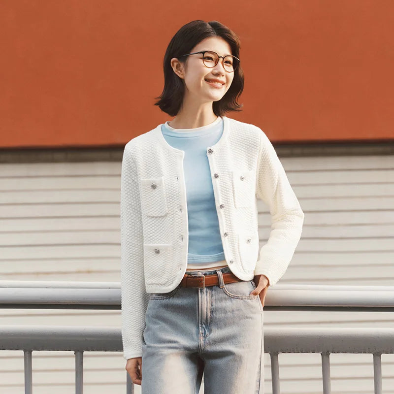 Semir Soft Cardigan For Woman 2026 Short Crew Neck HighWaist Elegant Gentle Women Stylish Top Spring Sweater