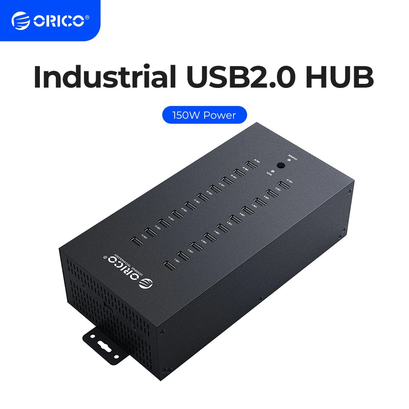 ORICO IH20P USB2.0 HUB 20 Ports Industrial USB Splitter  With 150w integrated independent Power Adapter For Windows Mac OS Linux