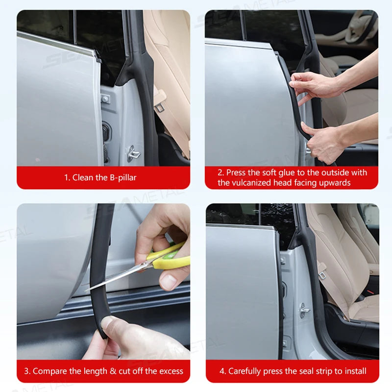 SEAMETAL Car Door Edge Scratch Protector Strip B Pillar Rubber Moulding Trim Protection Side Adhesive Sealing Guard Stickers