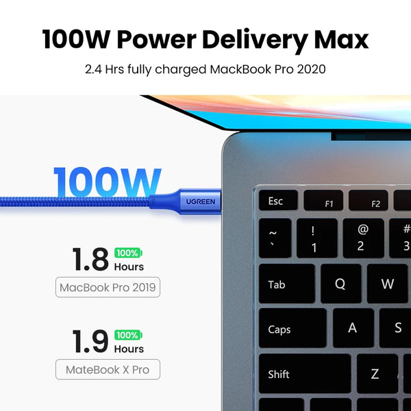 ខ្សែសាក UGREEN USB-C PD3.0 100W ប្រភេទ C ទៅប្រភេទ C ខ្សែសាកលឿនសម្រាប់ MacBook Samsung S26/25 iPhone 18/17/16 ខ្សែប្រភេទ C QC4.0