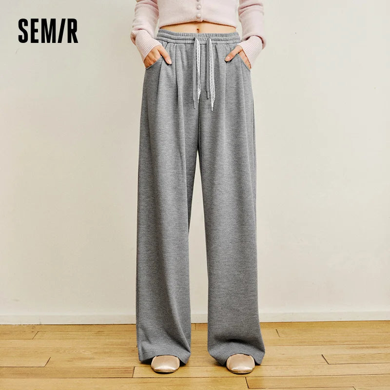 Semir Loose Pants Women 2026 Spring Pleated Elastic Waist Pants Loose Wide Leg Casual Trousers
