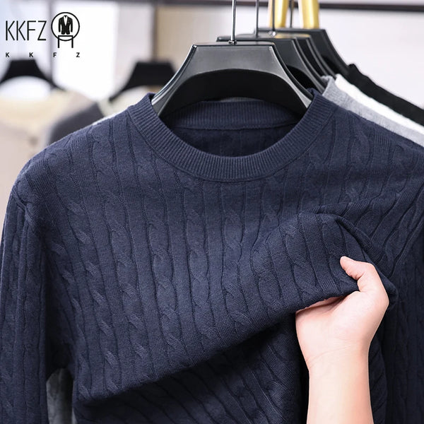 New Arrival Mens Crew Neck Knit Sweater Thick Soft Cable Knit Material Slim Cut Long Sleeve Autumn Winter Outer Tops