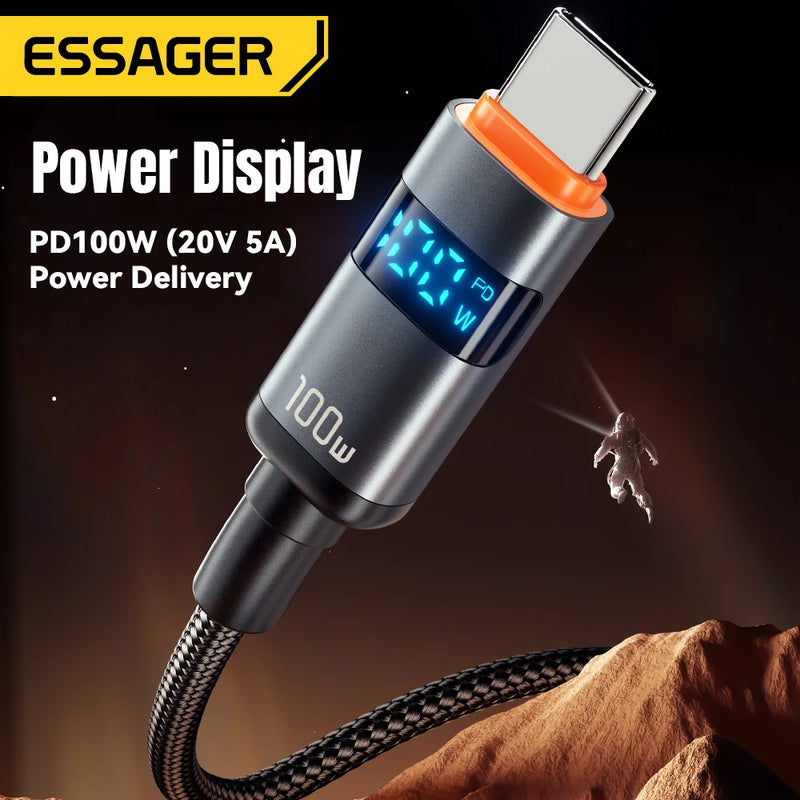 ខ្សែសាក Essager 100W ប្រភេទ C ទៅប្រភេទ C 5A PD សាកលឿន USB C ទៅ USB C សម្រាប់អេក្រង់ Macbook Laptop iPad Xiaomi iPhone 16 15