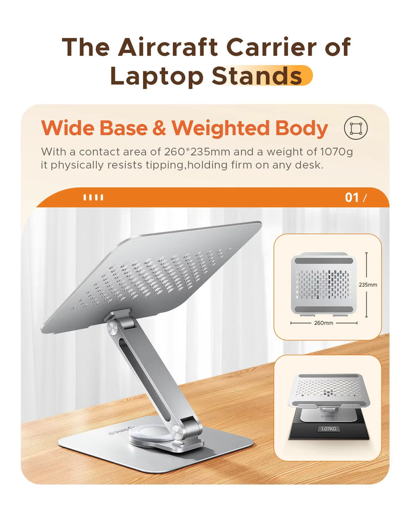ORICO Foldable Laptop Stand Aluminum Alloy 360 Adjustable Notebook Stand Up to 17 inch Laptop Folding Desktop Support Holder