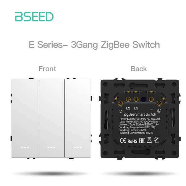 ម៉ូឌុលប្តូរភ្លើងប៊ូតុង Zigbee ស៊េរី E 1/2/3/4Gang ស៊ុមប្លាស្ទិកសម្រាប់រន្ធឆ្លាតវៃ DIY ផ្នែក Tuya Smart Life Control