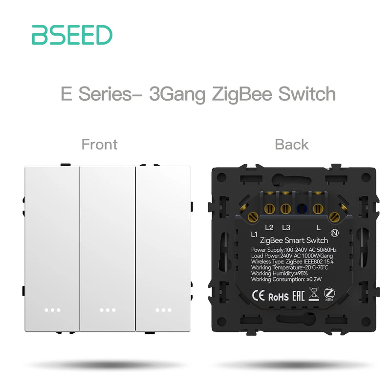 BSEED E Series 1/2/3/4Gang Zigbee Button Light Switch Module Plastic Frame Smart Socket DIY Part Tuya Smart Life Control