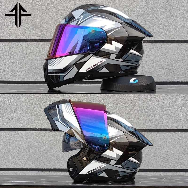 2025 Personalised Motorcycle Full Face Helmet Men Women Fashion Dual Lens Helmets Motocross Racing Modular Flip Up Casco Moto