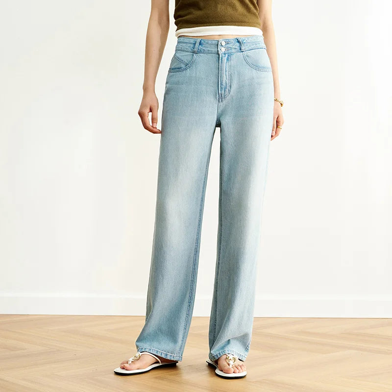 Semir Women Jeans Cool Feeling Vintage Washed Wide Leg Simple Comfortable Fashion 2026 Casual Street Daily Wear
