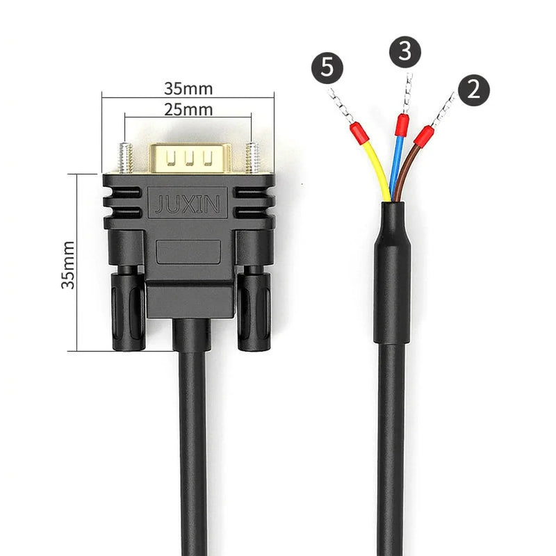 DIVEDEER DB9 Serial Cable RS232 RS485 Adapter Cord 3-Core 235 Terminal Wire 9-Pin COM Port Connector Single-End Male & Female