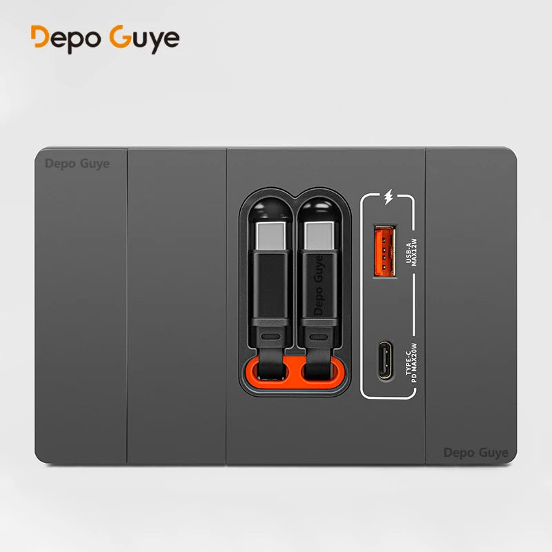 20W PD Fast Charge Socket with Double USB Charging,US/Thai /Italy Universal USB Type-C Wall Outlet Panel 120*79mm For Home Use