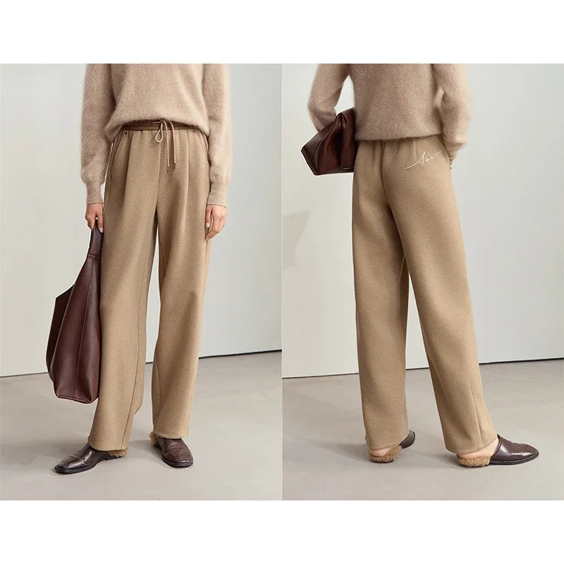 Amii Minimalist 2026 Winter New Women's Contrasting Color Loose Casual Strap Letter Embroidered Banana Pants Trousers 12424080