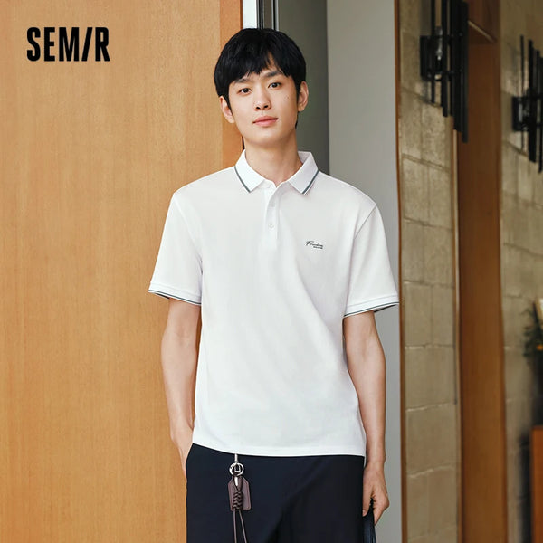 អាវប៉ូឡូបុរស Semir 2026 ពណ៌ប្លុកឆ្នូតលើកអាវ មានអារម្មណ៍ត្រជាក់ បោះពុម្ពអក្សរ សាមញ្ញ ធម្មតា ទន់