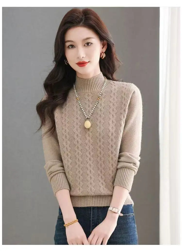 Sweater Woman Clothing Korean Fashion Half High Neck Pullover Pulls Femmes 2026 Autumn Solid Color Women's Long Sleeve Top
