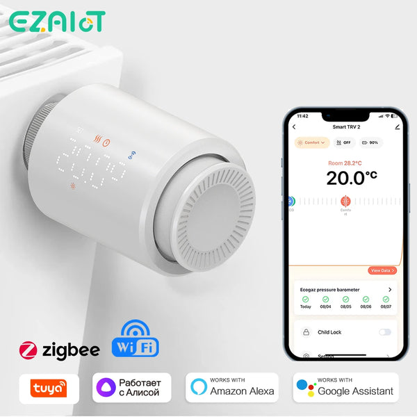 Smart WiFi ZigBee TRV Tuya Radiator Thermostatic Valve APP Remote Control Programmable Temperature Controller Alexa Google Home