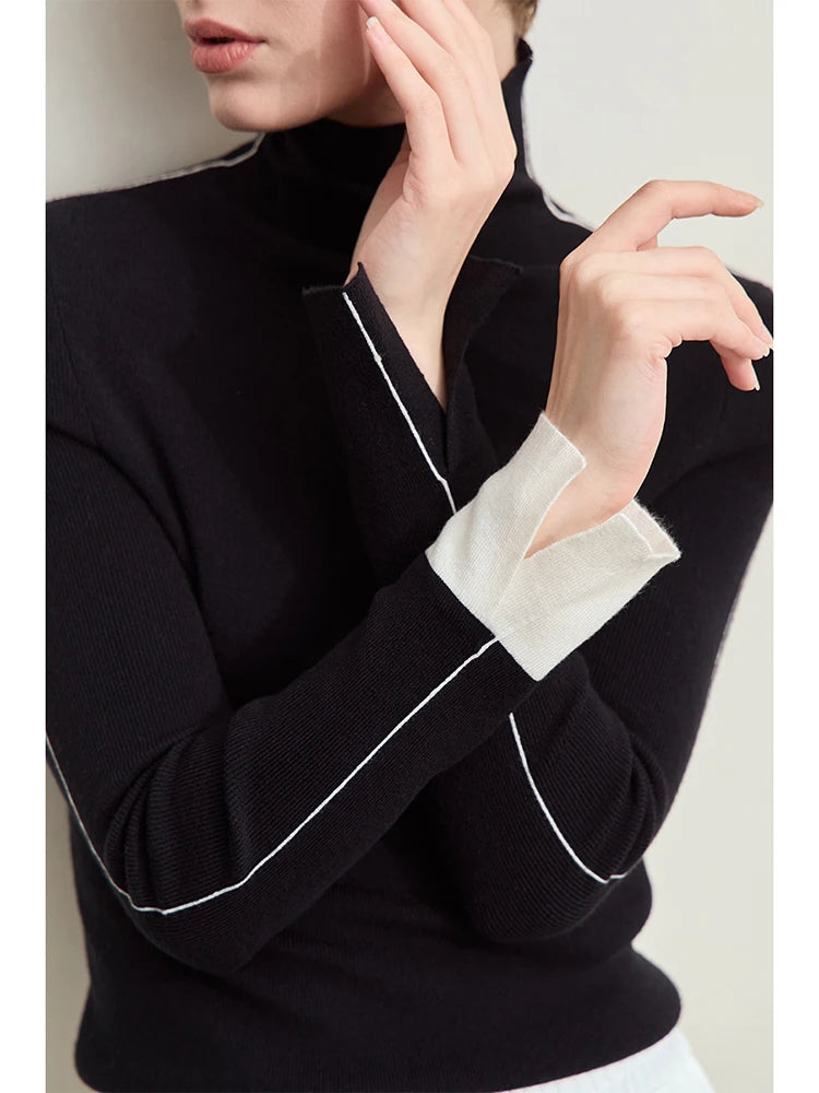 អាវយឺតក AMII Minimalist Turtleneck សម្រាប់ស្ត្រីឆ្នាំ ២០២៥ រដូវស្លឹកឈើជ្រុះថ្មីពណ៌ផ្ទុយស្រឡះដៃអាវវែងសម្រាប់ស្ត្រី 12453067