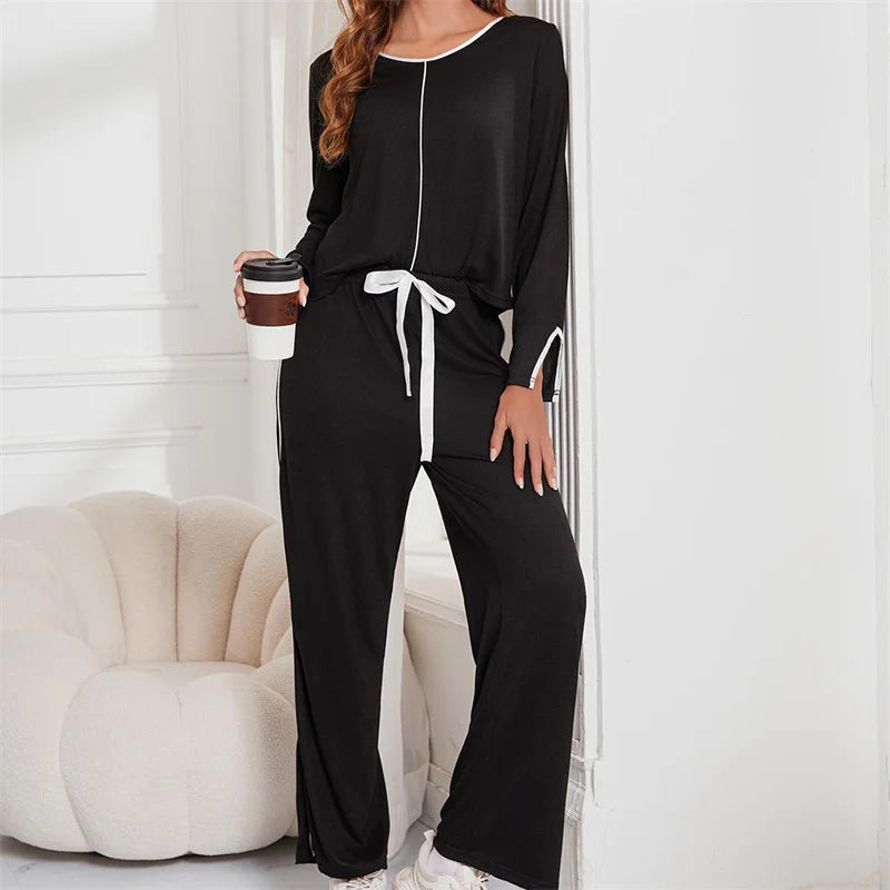 Women's Home Clothes Spring Autumn Casual Long Sleeved Pants Two-piece Set Casual Sleepwear Pajamas Female Outside Wear Pyjama