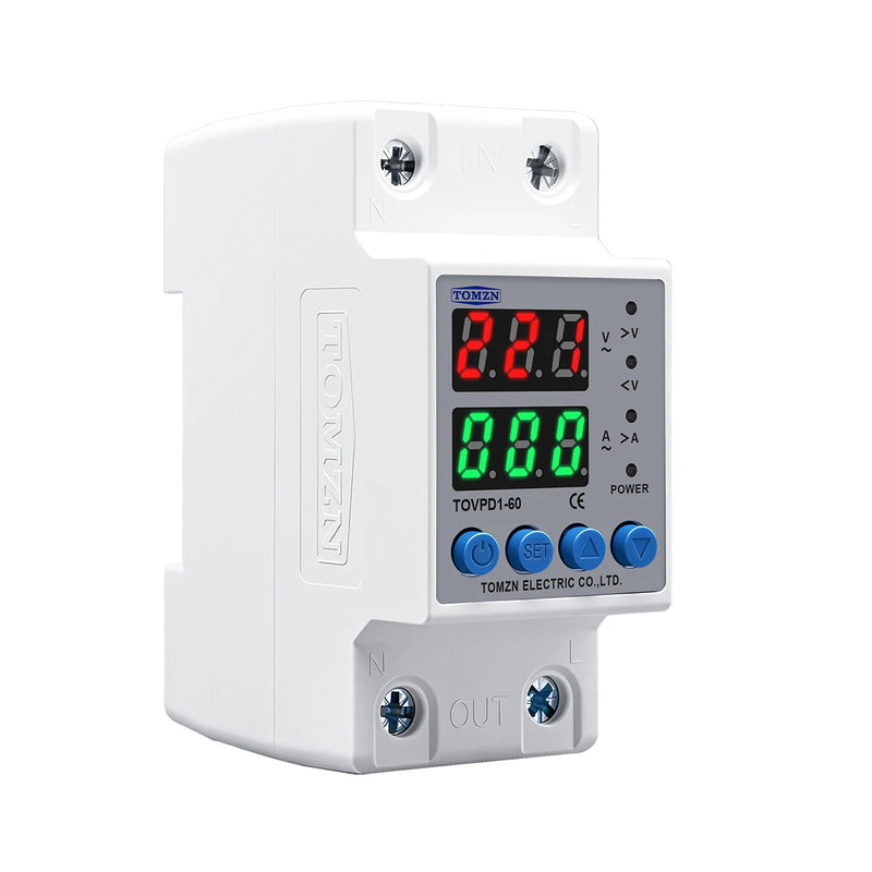 TOMZN Din Rail 230V Adjustable Over and Under Voltage Protective Device Protector Relay Monitor Current Limit TOMZN 63A