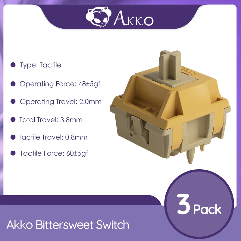 Akko Bittersweet Switch 5-Pin 48gf Muted Thocky Tactile Switch Factory Lubed Compatible with Cherry MX Mechanical Keyboard 45pcs