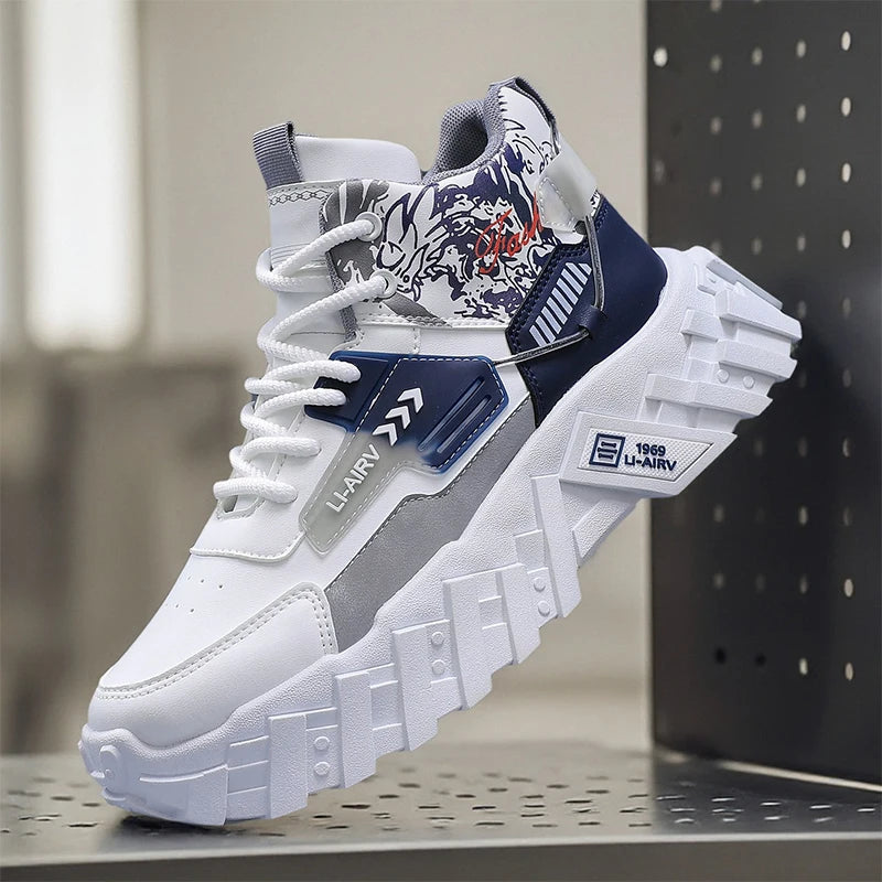 Sneakers for Men High-top Flat Comfortable 2025 Autumn New White Sneakers Thick Soled Casual Trendy Sports Shoes for Men