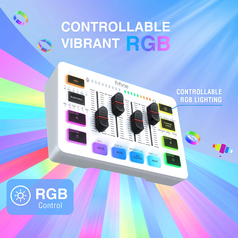 FIFINE Gaming USB Mixer with 4-Channels/XLR Microphone Interface/RGB, Sound Mixer for Game Podcast Streaming AmpliGame SC3W
