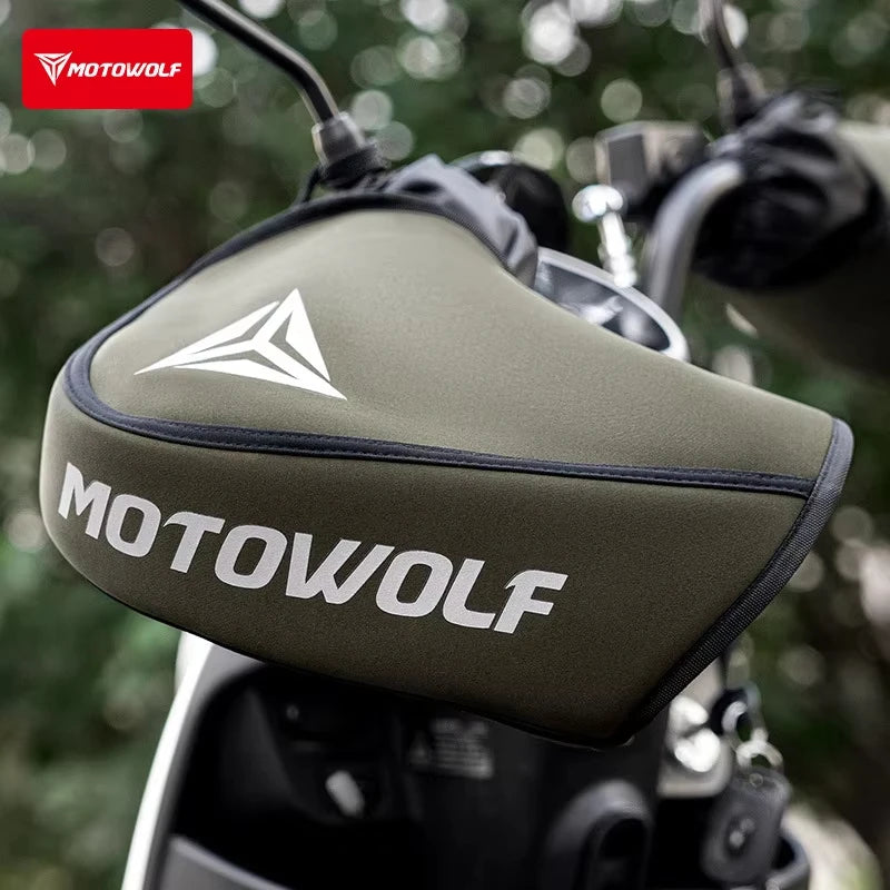 គម្របការពារដៃចង្កូតម៉ូតូ Motowolf គម្របដៃការពារទឹកជ្រាបខ្យល់រដូវរងាក្តៅឆ្លុះបញ្ចាំងសមជាសកលសម្រាប់ម៉ូតូស្កូតឺ