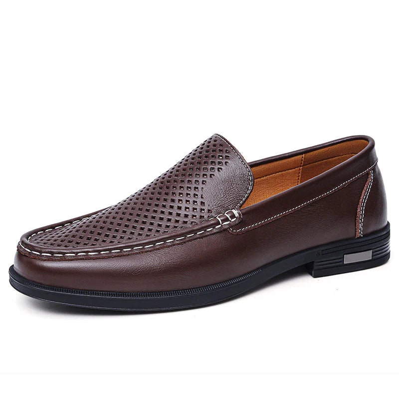 Summer Mens Slip On Leather Shoes Men Loafers Black Brown Breathable Casual Shoes Size 37-46 Dropshipping
