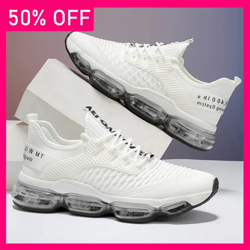 Men Sports Shoes Fashionable Lace Up Mesh Breathable Casual Running Shoes Comfortable Soft Sole Rebound Street Tennis Shoes