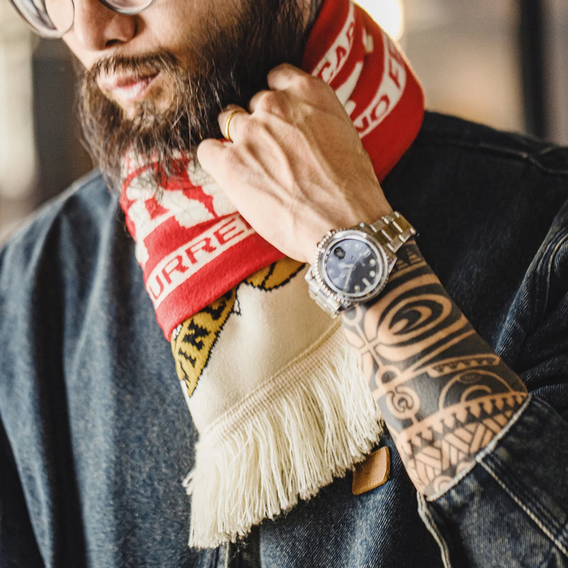 Maden Champion Fan Scarf Contrast Jacquard Pattern Scarf with Fringe Soft & Warm Winter Neck Wrap for Unisex Versatile Wear