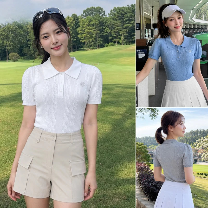 PGM Golf Women's Summer Knitted Polo Shirt Lightweight Breathable Clothing YF916