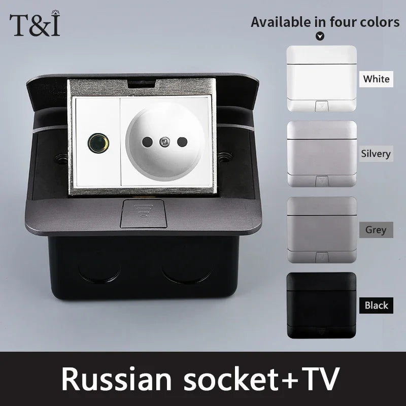 Metal Panel EU Standard Hidden Type Table Socket 2/3 Way Outlet USB/EUR/Universal/FR Office Cabinet Desktop Aluminum 120x120mm