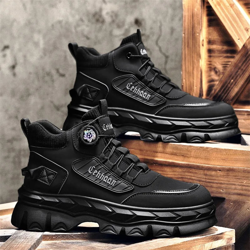 Mens High Top Boots 2025 Autumn New Thick Sole Leather Retro Style Work Boots Comfort Wear-resistant Outdoor Casual Ankle Boots