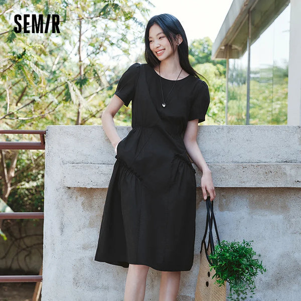 រ៉ូបស្ត្រី Semir ដៃអាវរាងមិនទៀងទាត់ រំយោល ចង្កេះតុបតែង មីឌីទាន់សម័យ 2026 ម៉ូដឆើតឆាយ ស្លៀកប្រចាំថ្ងៃធម្មតា