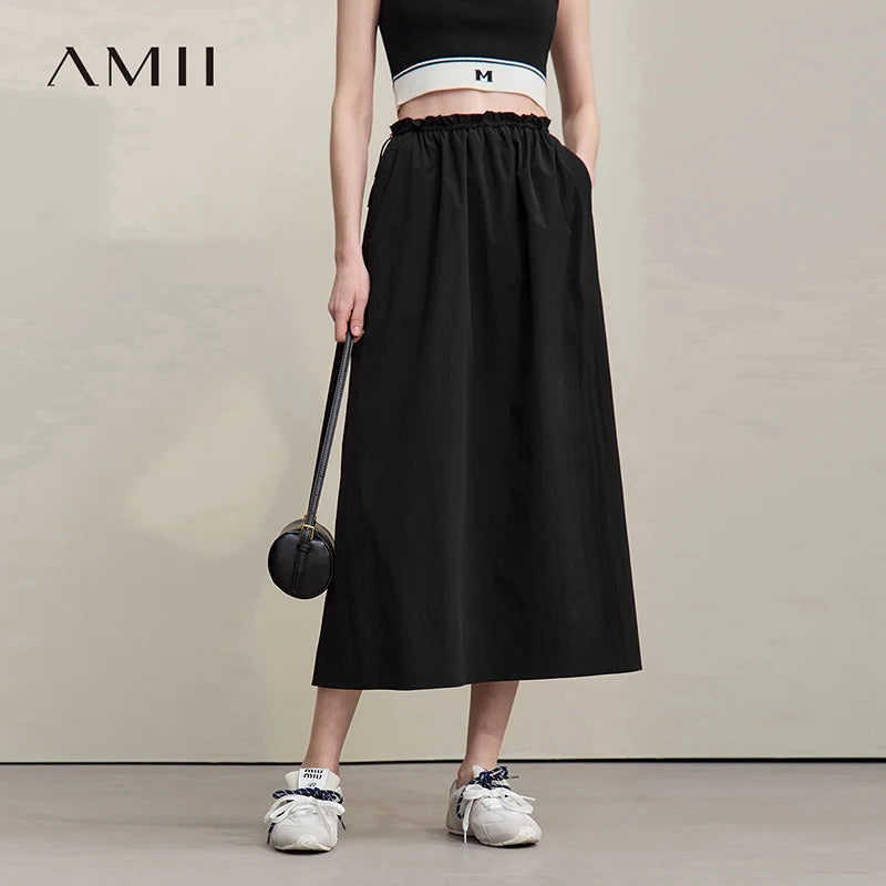 សំពត់នារី Amii ឆ្នាំ២០២៦ រដូវក្តៅថ្មី រាងរលុង ចង្កេះយឺត សំពត់មីឌីរាងអក្សរ A ធម្មតា ស្លៀកក្រៅផ្ទះ សំពត់រលុង សម្រាប់នារី 12622013