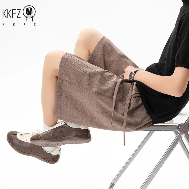 Light Textured Casual Shorts Men Knee Length Elastic Waist Drawstring Outdoor Leisure Essential Daily Wear Bottoms