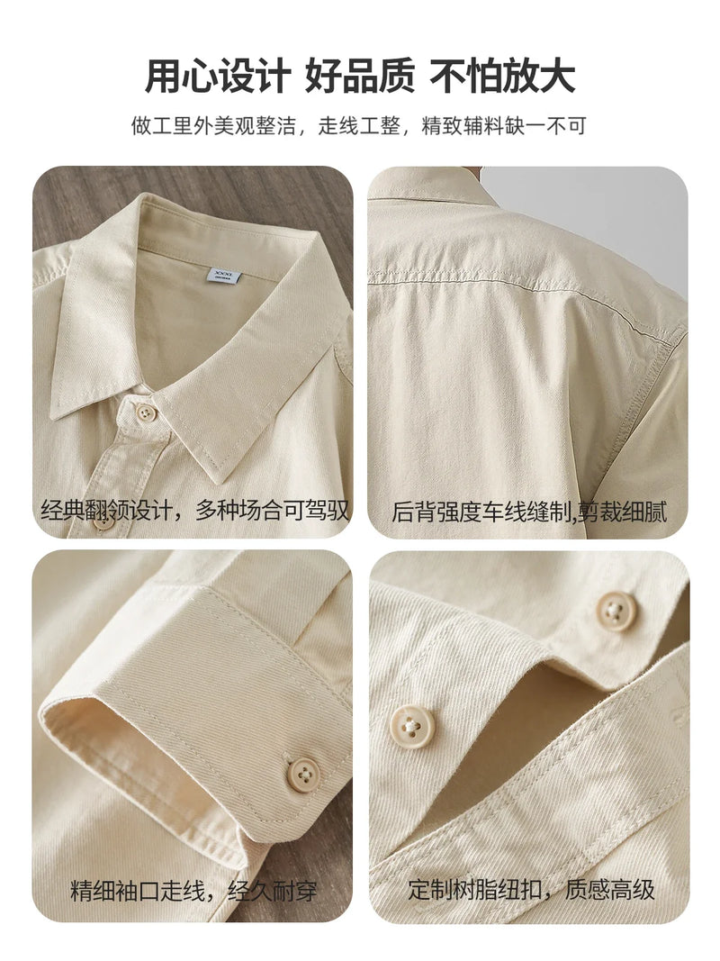 DUKEEN 350G Heavyweight Men's Shirts Pure Cotton Autumn Solid Color Long-Sleeve Casual Business Formal Dress White Men's Clothes