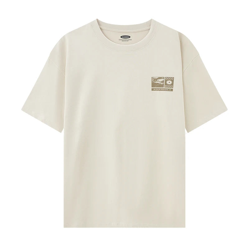 DUKEEN 240G Heavyweight Men's T Shirts 100% Cotton Summer New Fashion Print Crew Neck Short Sleeve Tees Men's Clothing