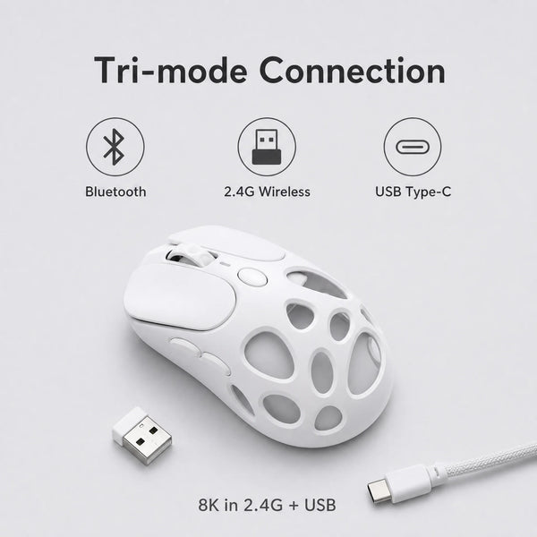 NEW Akko Mesh Wireless 8K Polling Rate Gaming Mouse PAW3950 Sensor 42000 DPI 90g Adjustable Long Battery Life Esports Mouse