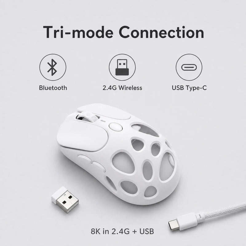 NEW Akko Mesh Wireless 8K Polling Rate Gaming Mouse PAW3950 Sensor 42000 DPI 90g Adjustable Long Battery Life Esports Mouse