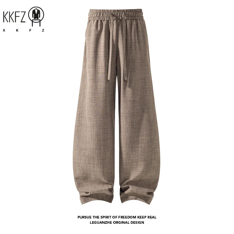 Male Oversized Loose Harem Trousers Elastic Drawstring Waist Linen Blend Fabric Baggy Cut For Youth Street Fashion Style