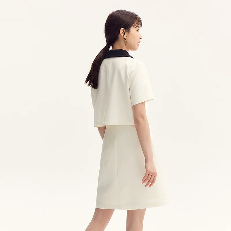 Semir Women Dress Textured 2026 Faux Two Piece Color Block Lapel Collar Urban Casual Everyday Style Soft Comfortable