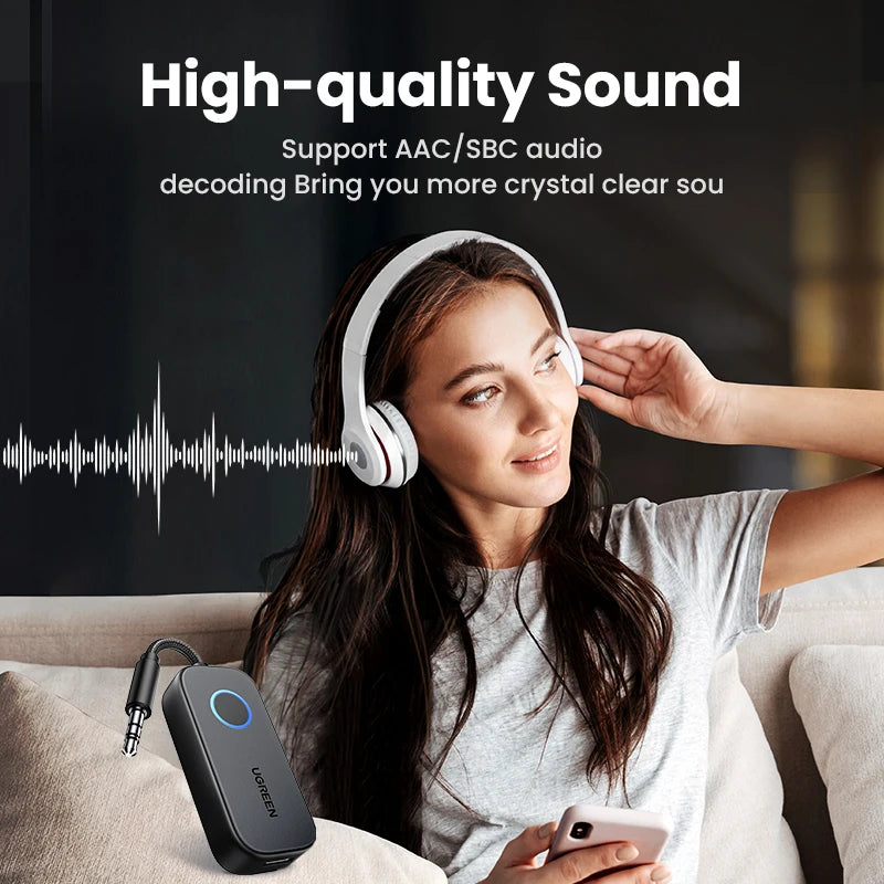 【RU】 UGREEN Bluetooth Adapter 2-in-1 Bluetooth 3.5mm Aux Audio for Flight, TV, Car, Treadmill