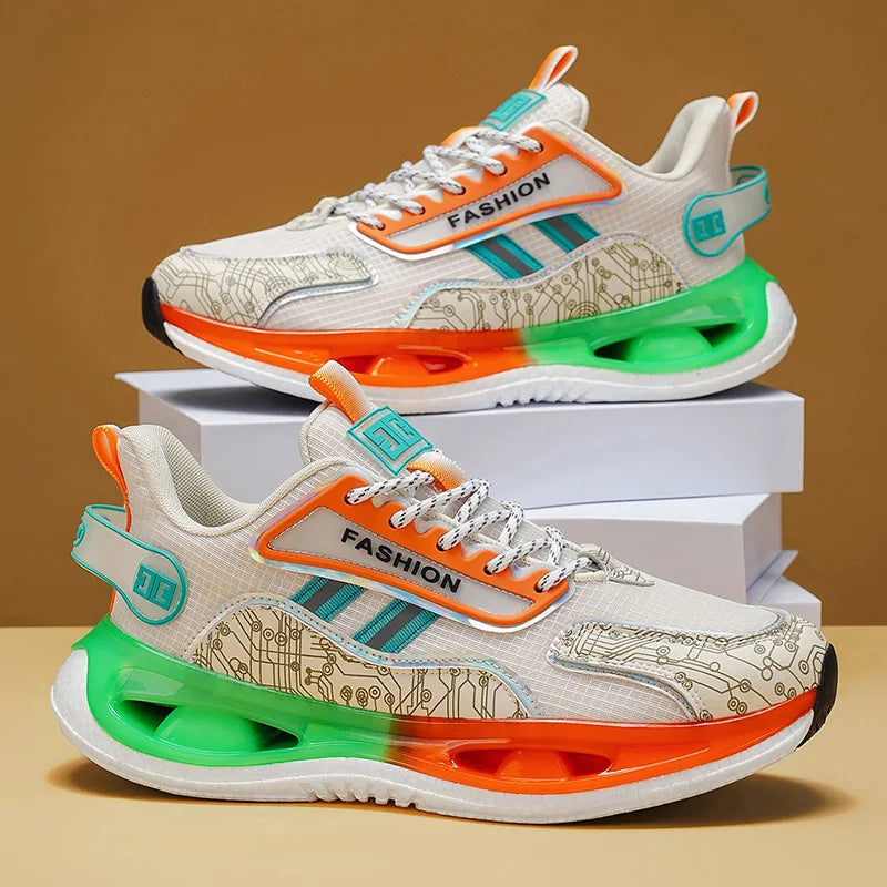 Men's Shock-Absorbing Light Casual Sneakers Spring Summer Soft-Sole Breathable Outdoor Racing Running Shoes Student Speed Sports
