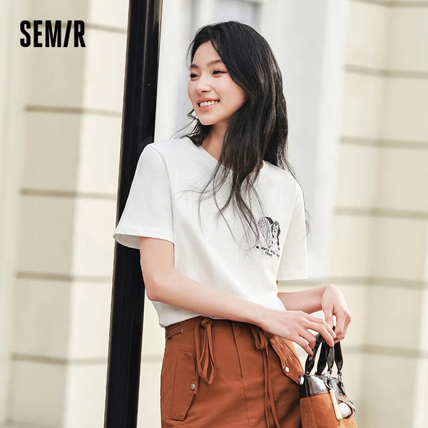 អាវយឺតនារី Semir ឆ្នាំ ២០២៦ ប៉ាក់រូបឆ្កែ កប្បាសសុទ្ធ រលុង លំនាំគួរឲ្យស្រលាញ់ ស្ទីលធម្មតា ទន់ ពាក់ប្រចាំថ្ងៃ