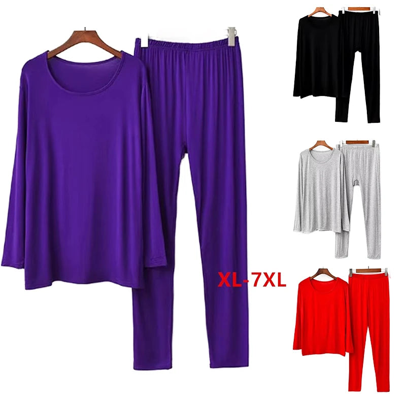 Women's Pajamas Set 2026 New Plus Size Ladies' Sleepwear Suit Modal Cotton Autumn Winter Night Wear Female Home Clothes 3XL-7XL